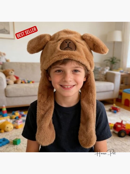Capybara Hat with Moving Ears, Plush Winter Costume Accessory, Cosplay Photo main image 4